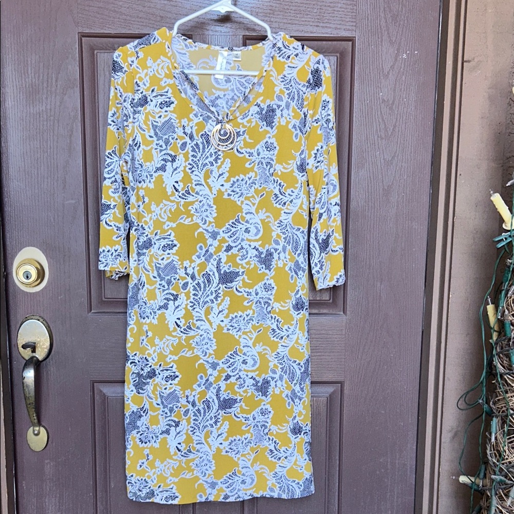 Tacera Yellow and Blue Floral Midi Dress